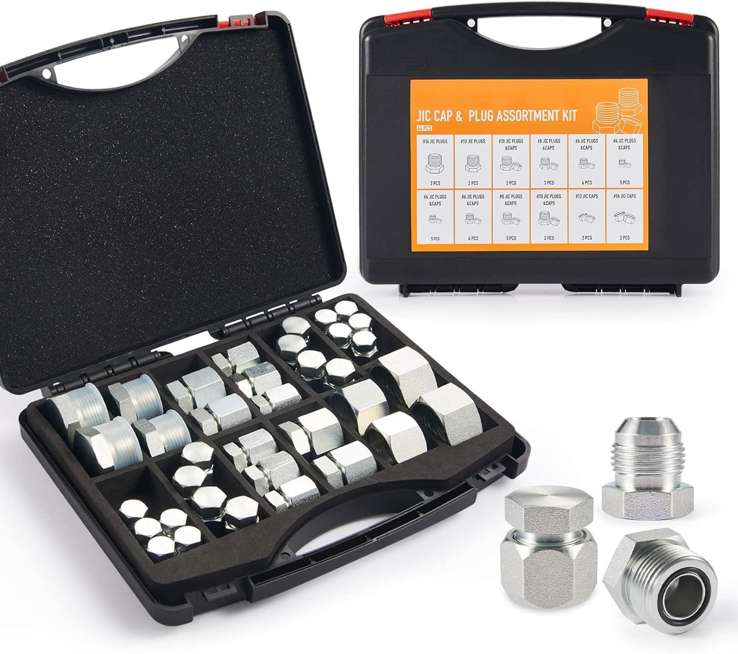 128 PC JIC ORFS Industrial Hydraulic Cap and Plug Kit with Galvanized 45# Steel C7781