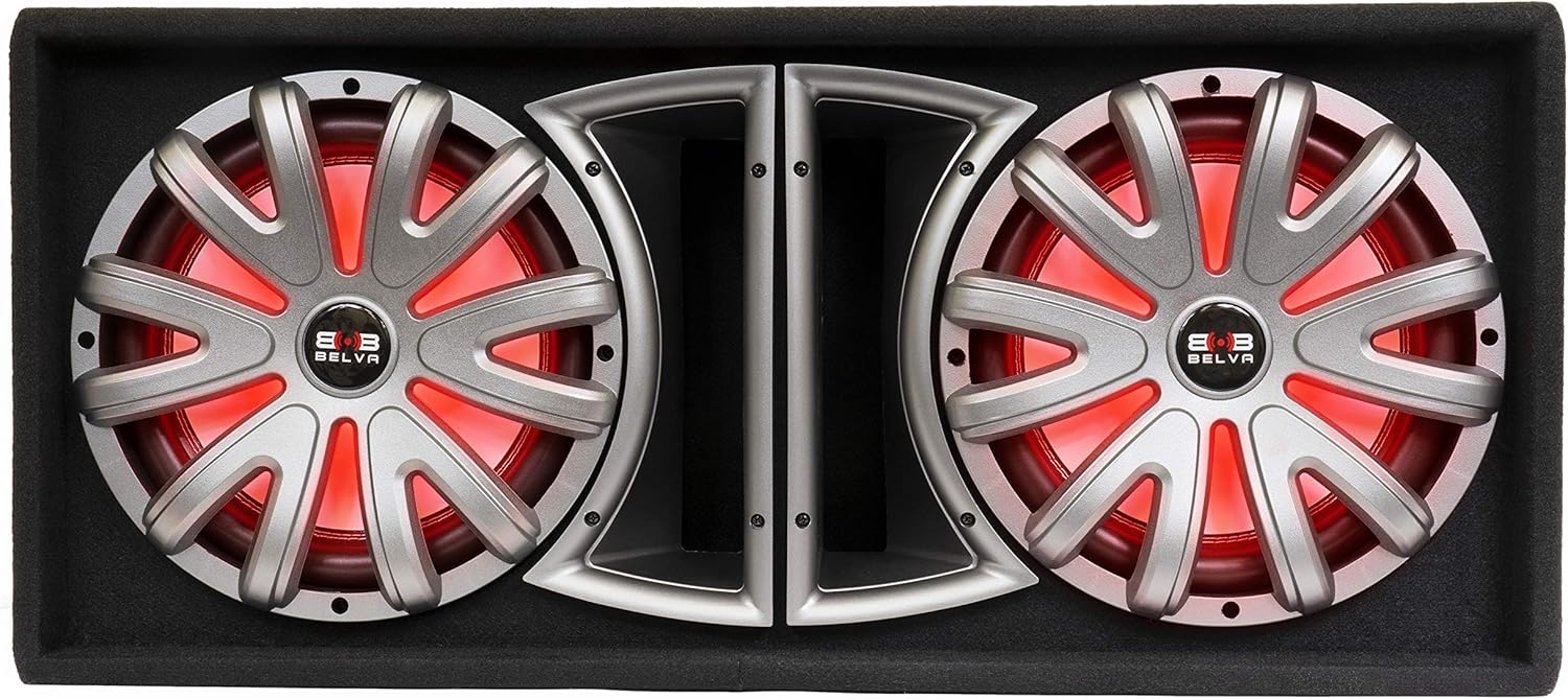 Dual 12-inch 1500W Loaded Ported Car Subwoofer with Multi-Color LED and Remote B232560