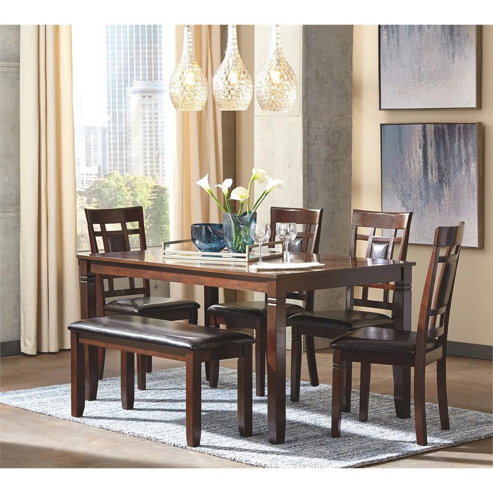 6-Piece Engineered Wood Dining Set in Brown U58350