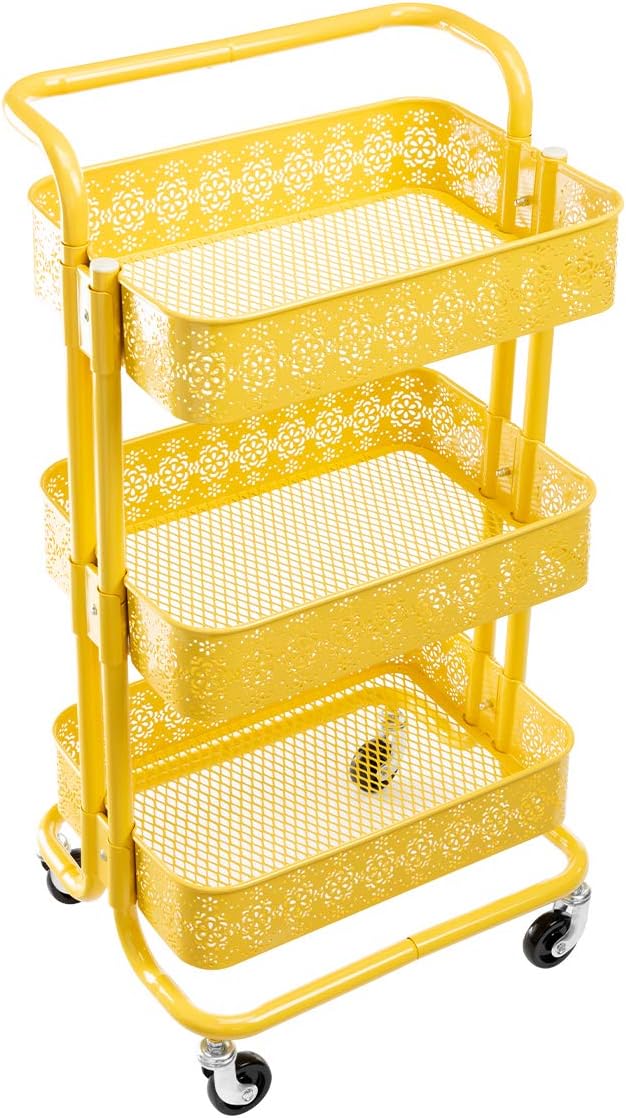 White 3-Tier Mesh Metal Utility Cart with Handle Z856