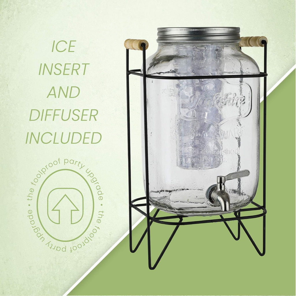 2 Gallon Glass Beverage Dispenser with Metal Wire Stand, Stainless Steel Spigot, Pack of 2 D572062