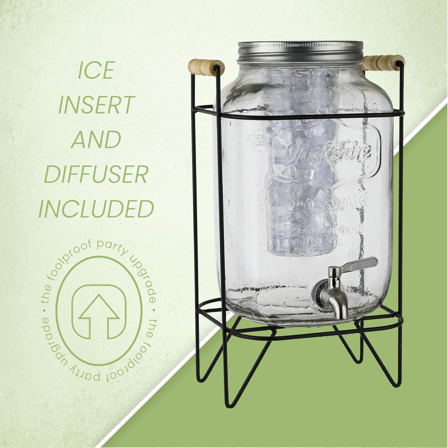 2 Gallon Glass Beverage Dispenser with Metal Wire Stand, Stainless Steel Spigot, Pack of 2 D572062
