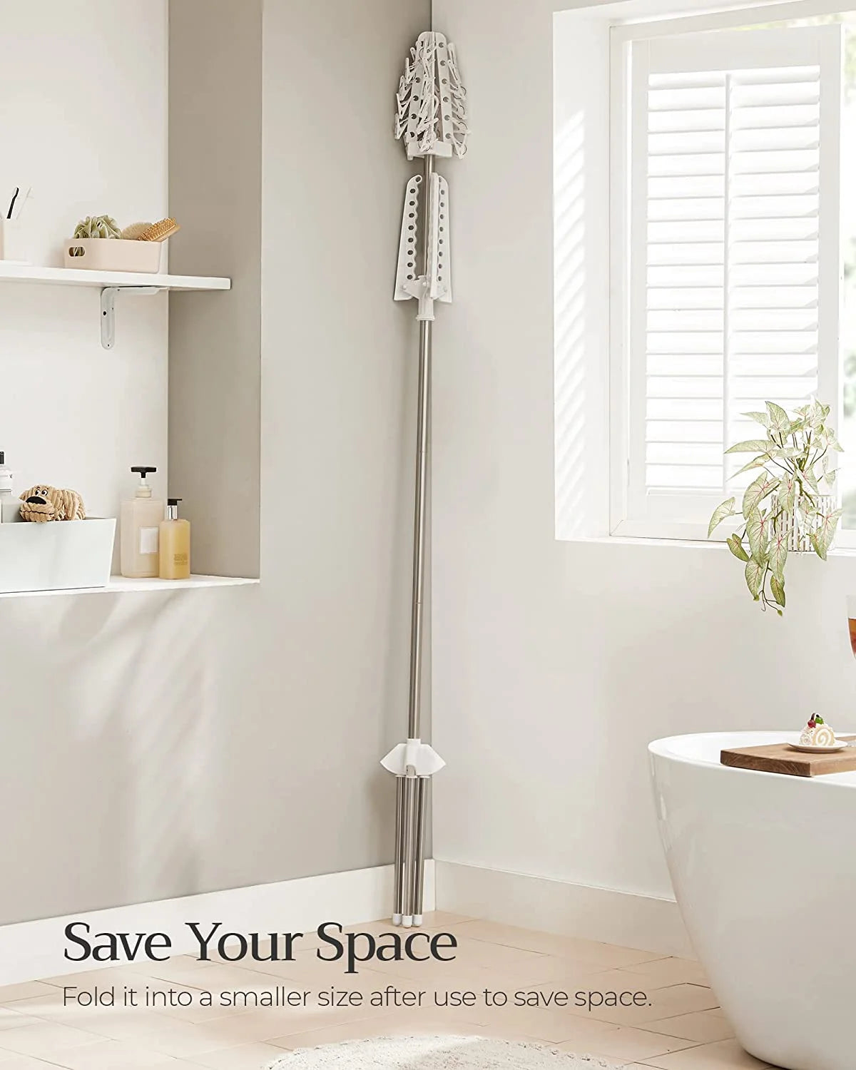 2-Tier Foldable Laundry Drying Rack with 27 Clips Stainless Steel White and Silver N454146