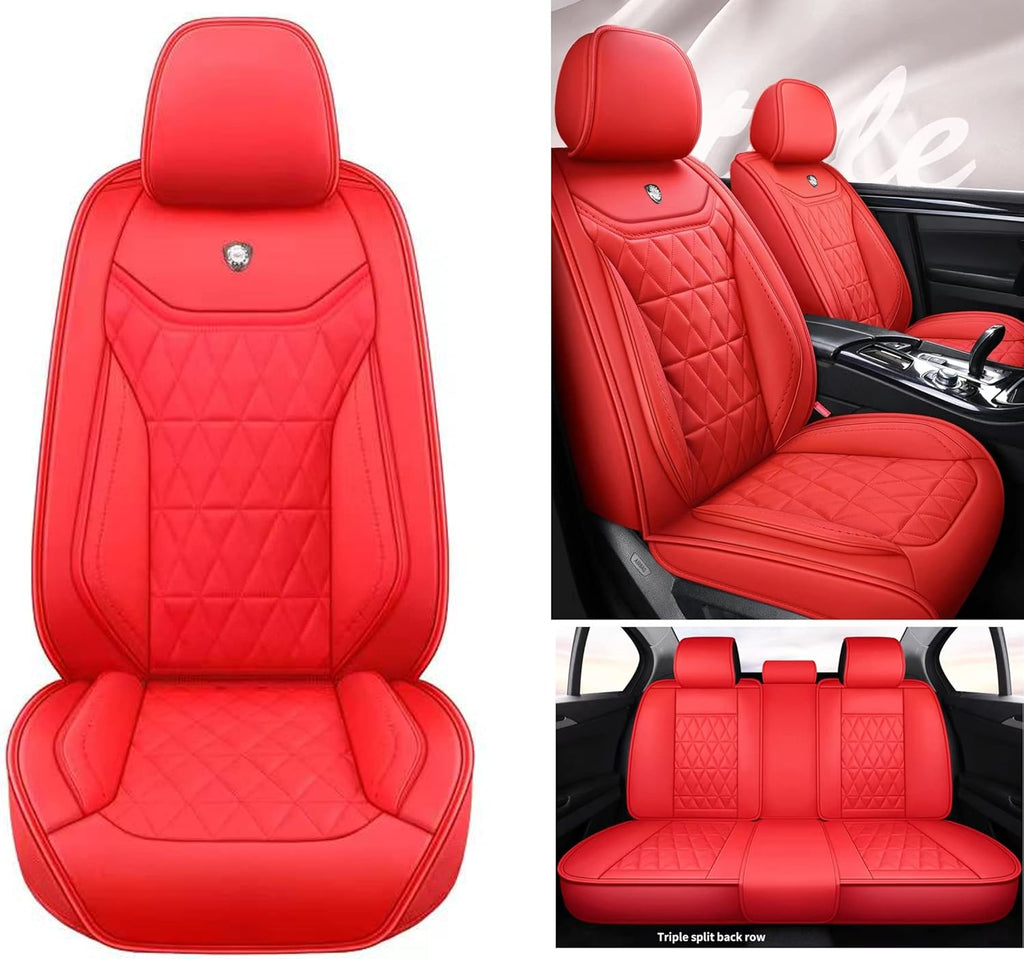 Red Leather Car Seat Covers 5 Seats Full Set O561480