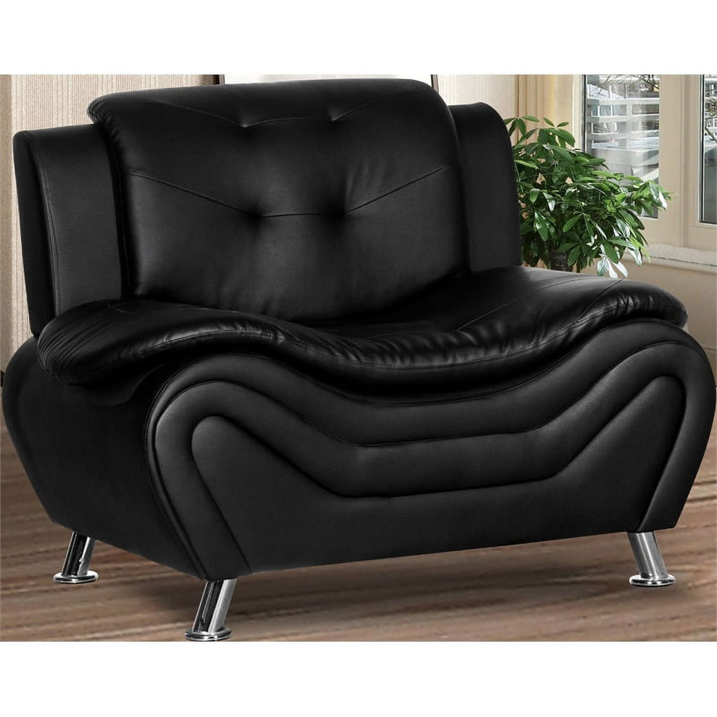 3-Piece Faux Leather Loveseat and 2 Club Chairs Set in Black B124