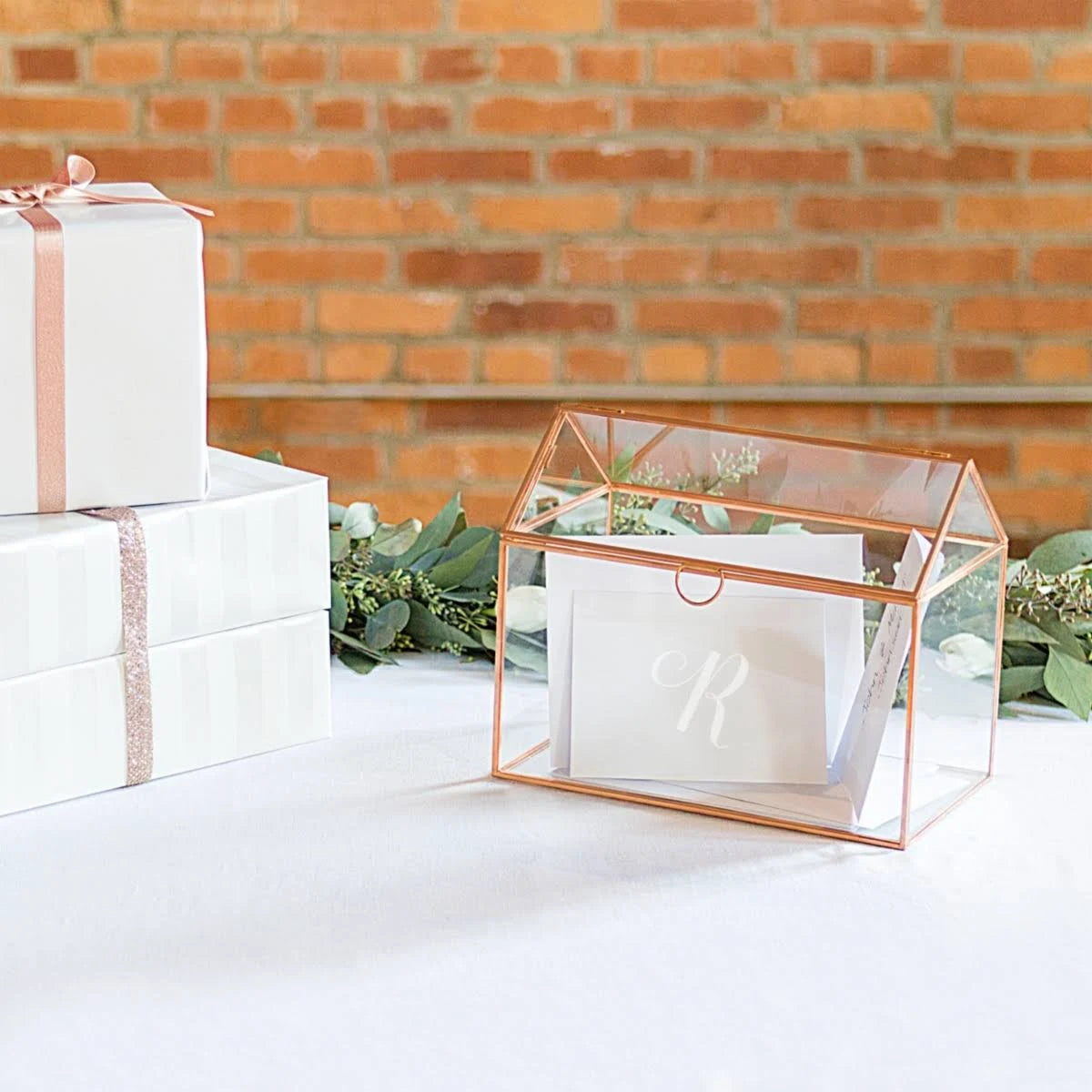 Rose Gold Glass Terrarium Card Holder B333