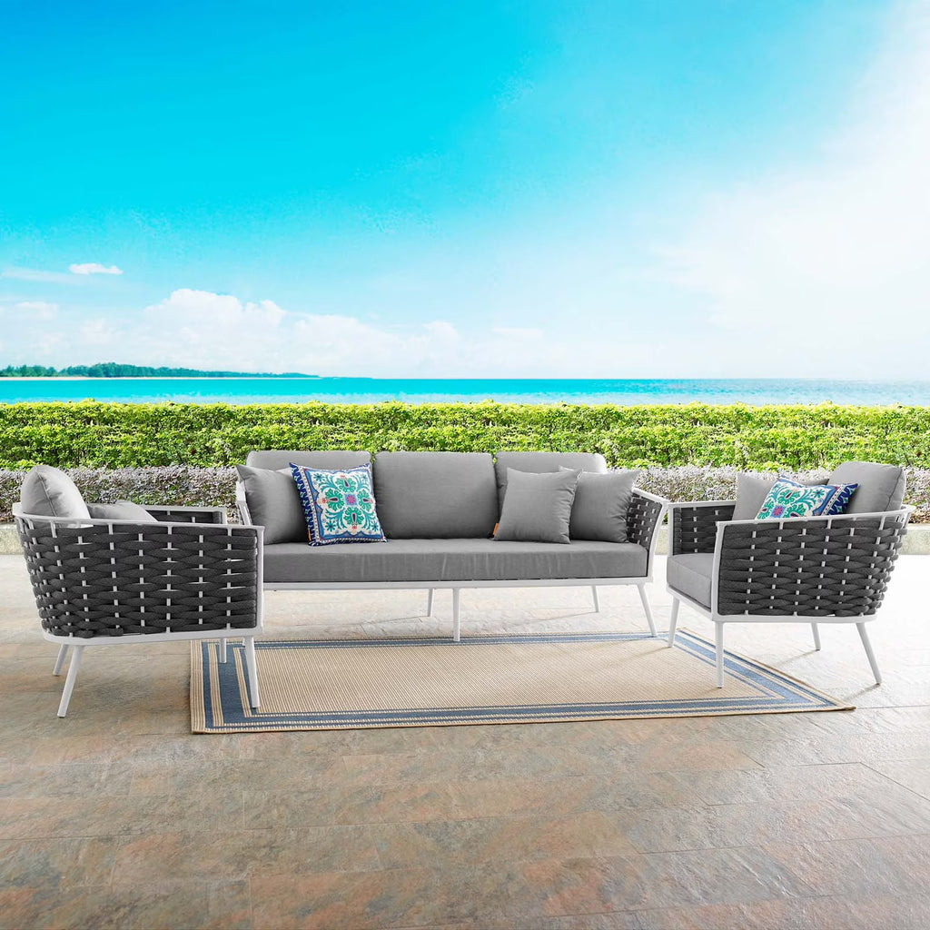 White Gray 3 Piece Aluminum Outdoor Sectional Sofa Set Y569112