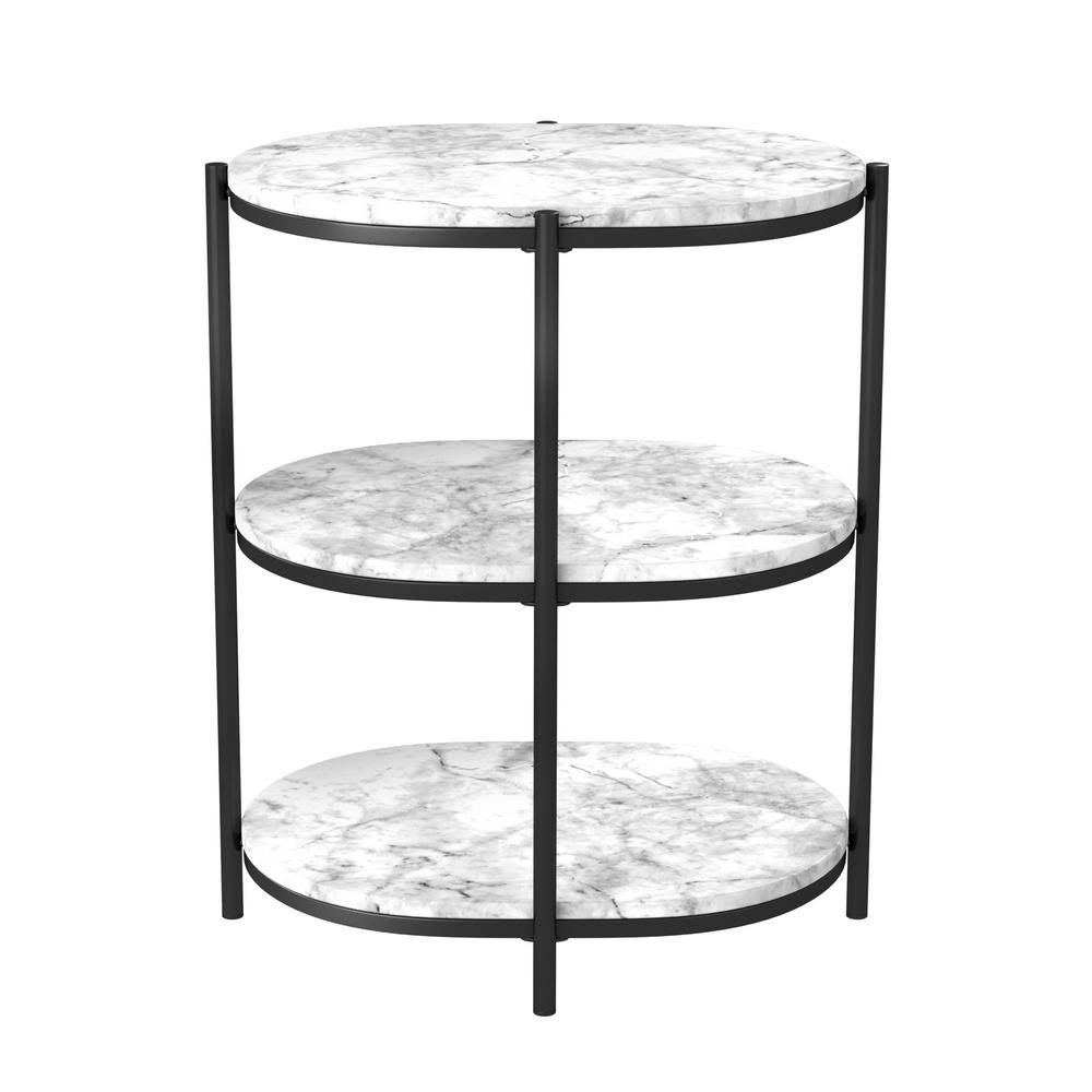 White and Matte Black Oval Wood Top Side Table C7721