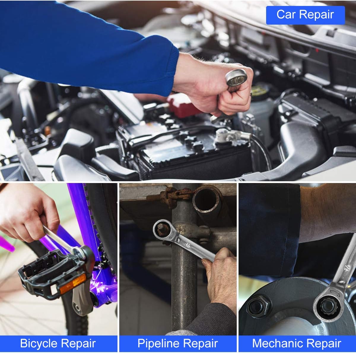 14-Piece Ratcheting Wrench Set Metric Chrome Vanadium Steel Combination Ended Spanner Kit with Storage Case S9399