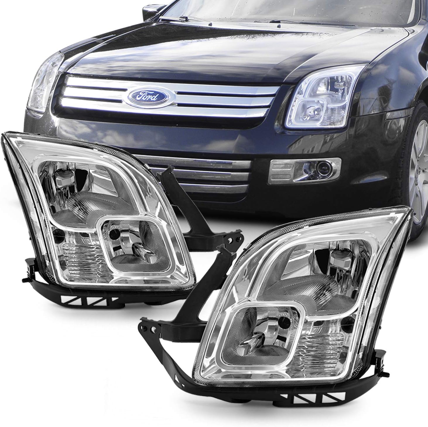 Chrome Housing Clear Lens Headlights Assembly R77542
