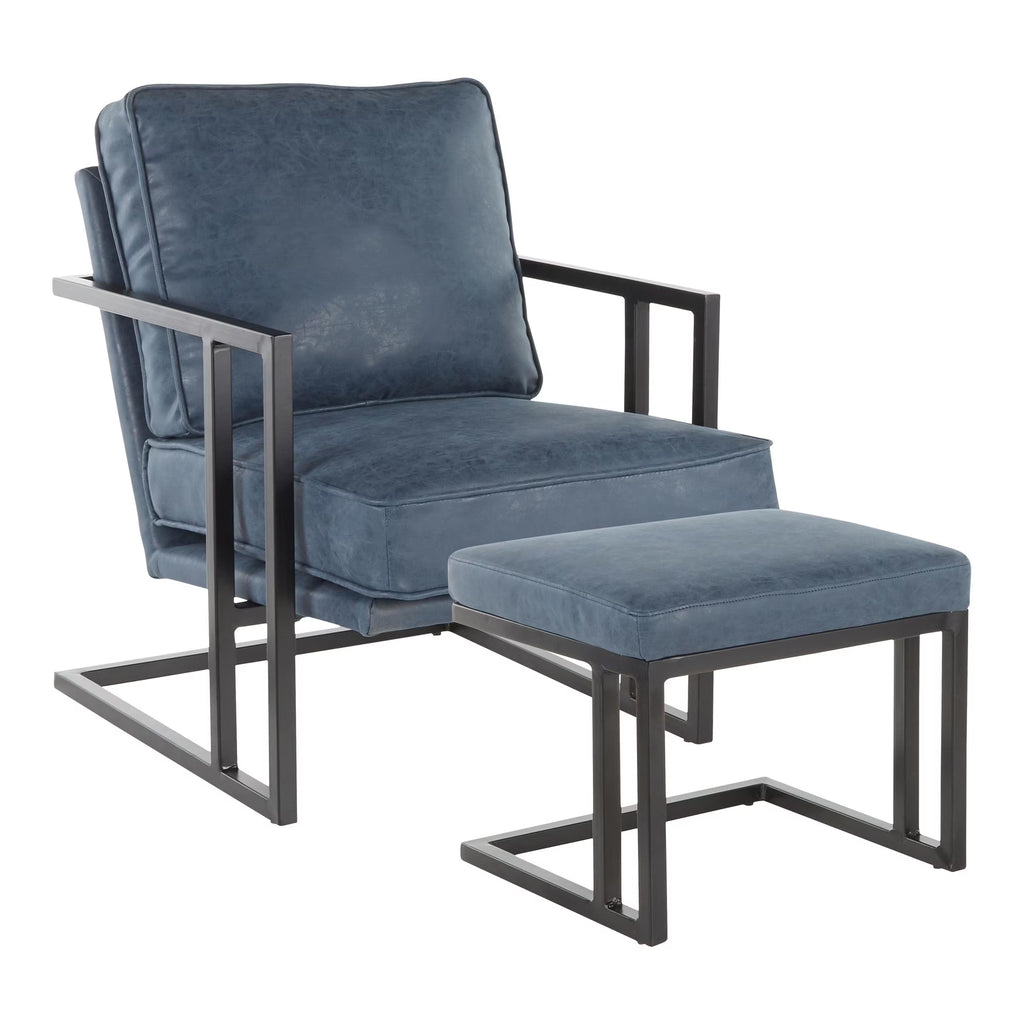 Black/Blue Lounge Chair And Ottoman Set M840