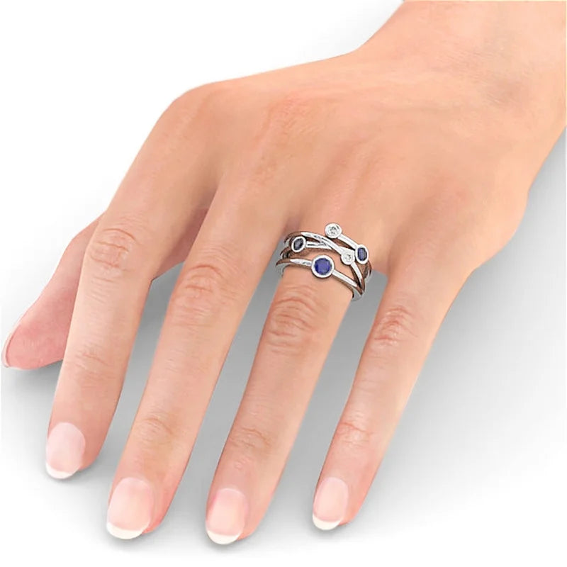 14K White Gold Blue Sapphire Diamond Eternity Band Size 4 T9378