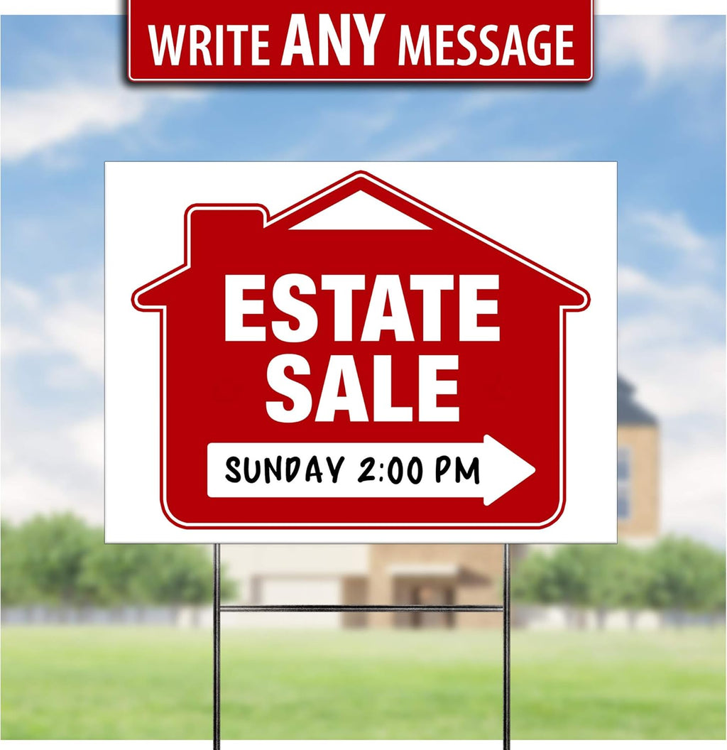 Estate Sale Signs 5 Pack, Double-Sided, Heavy Duty Stakes, Directional Arrows Z522