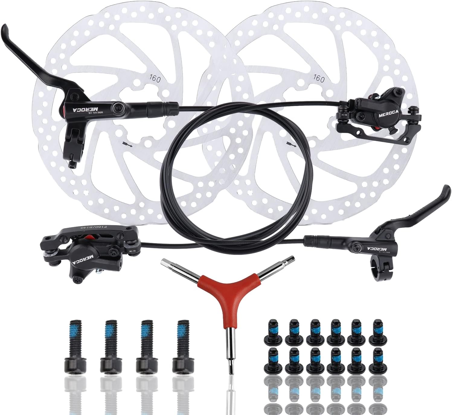 MTB Hydraulic Disc Brake Set with 160mm Rotors, Aluminum Alloy, Pack of 2 M954060