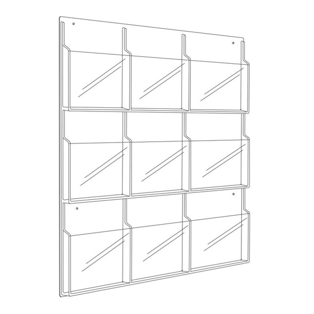 Clear 9 Compartment Wall Mount Literature Holder P22209