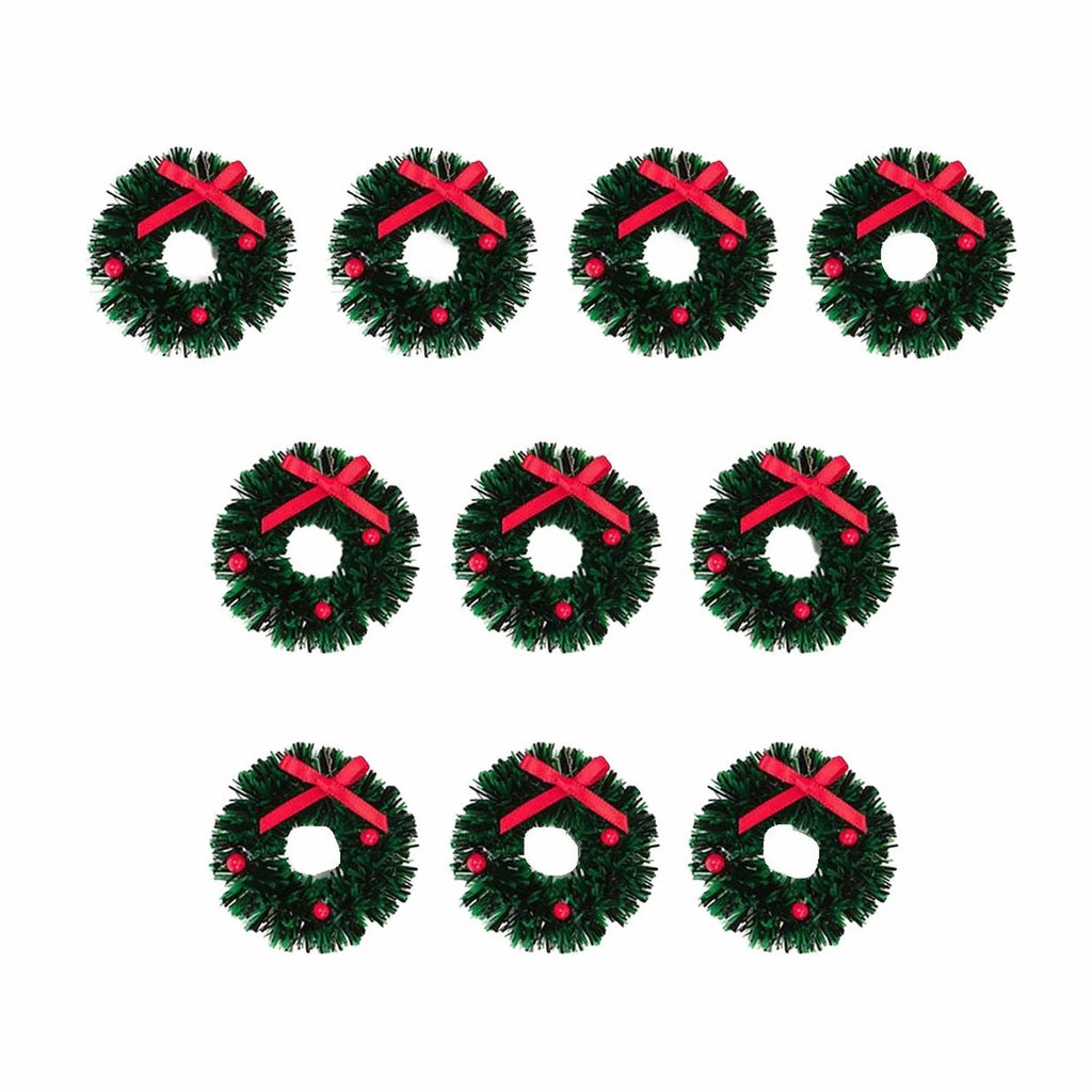 10pcs Mini Wreaths Green Dollhouse Decorations G565607