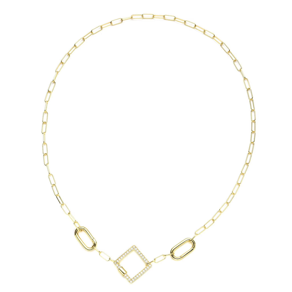 Diamond Enhancer Charm Necklace 925 Sterling Silver 14K Yellow Gold Plated Paperclip Chain Jewelry 18" Y392941