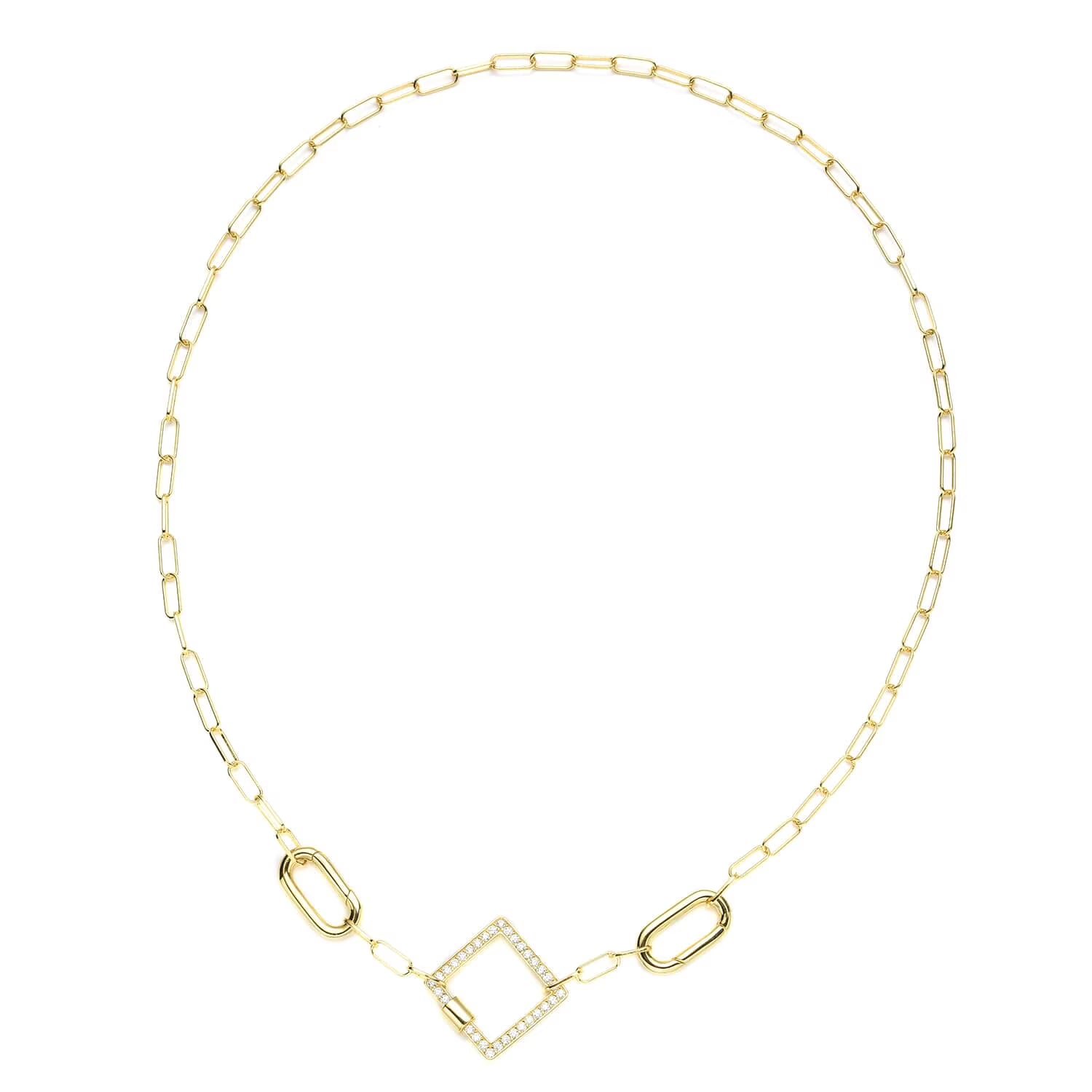 Diamond Enhancer Charm Necklace 925 Sterling Silver 14K Yellow Gold Plated Paperclip Chain Jewelry 18" Y392941