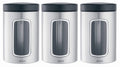 3-Piece Window Canister Set, 1.4-Liter, Matte Steel with Black Lid I85815