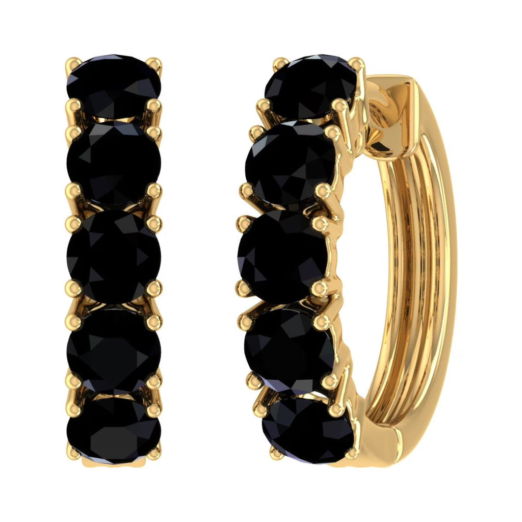 10K Yellow Gold Black Diamond Huggies Hoop Earrings N20552