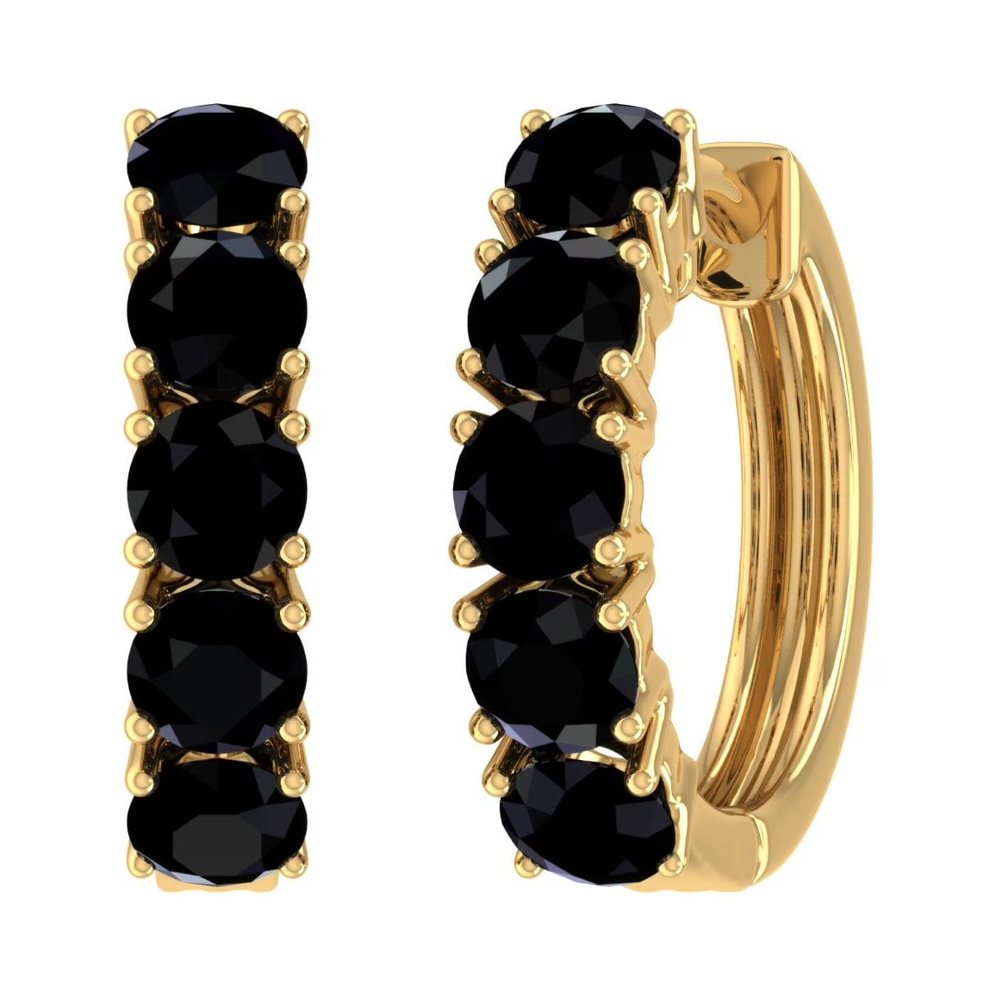 10K Yellow Gold Black Diamond Huggies Hoop Earrings N20552