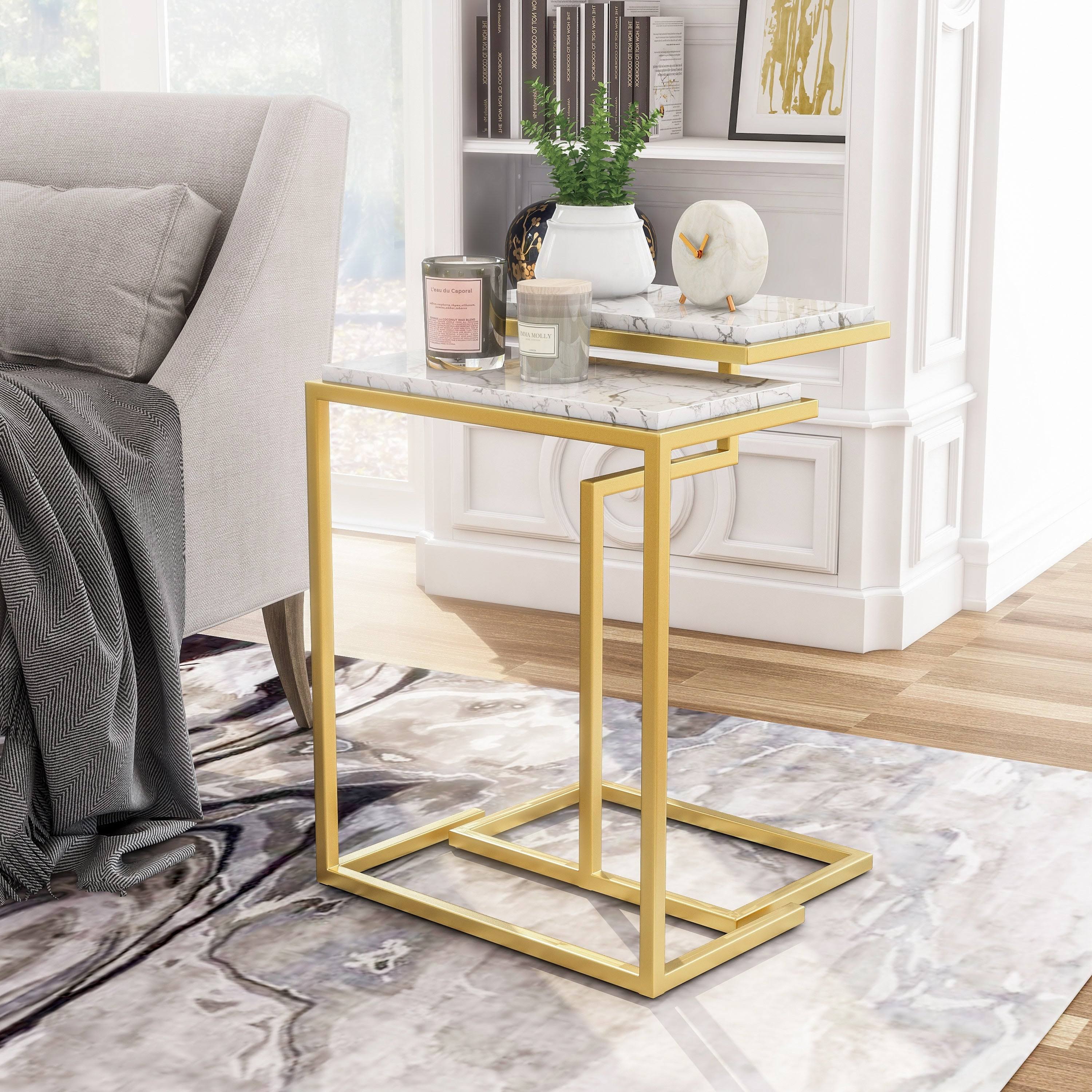Gold/Black Faux Marble Top Nesting Tables L910556