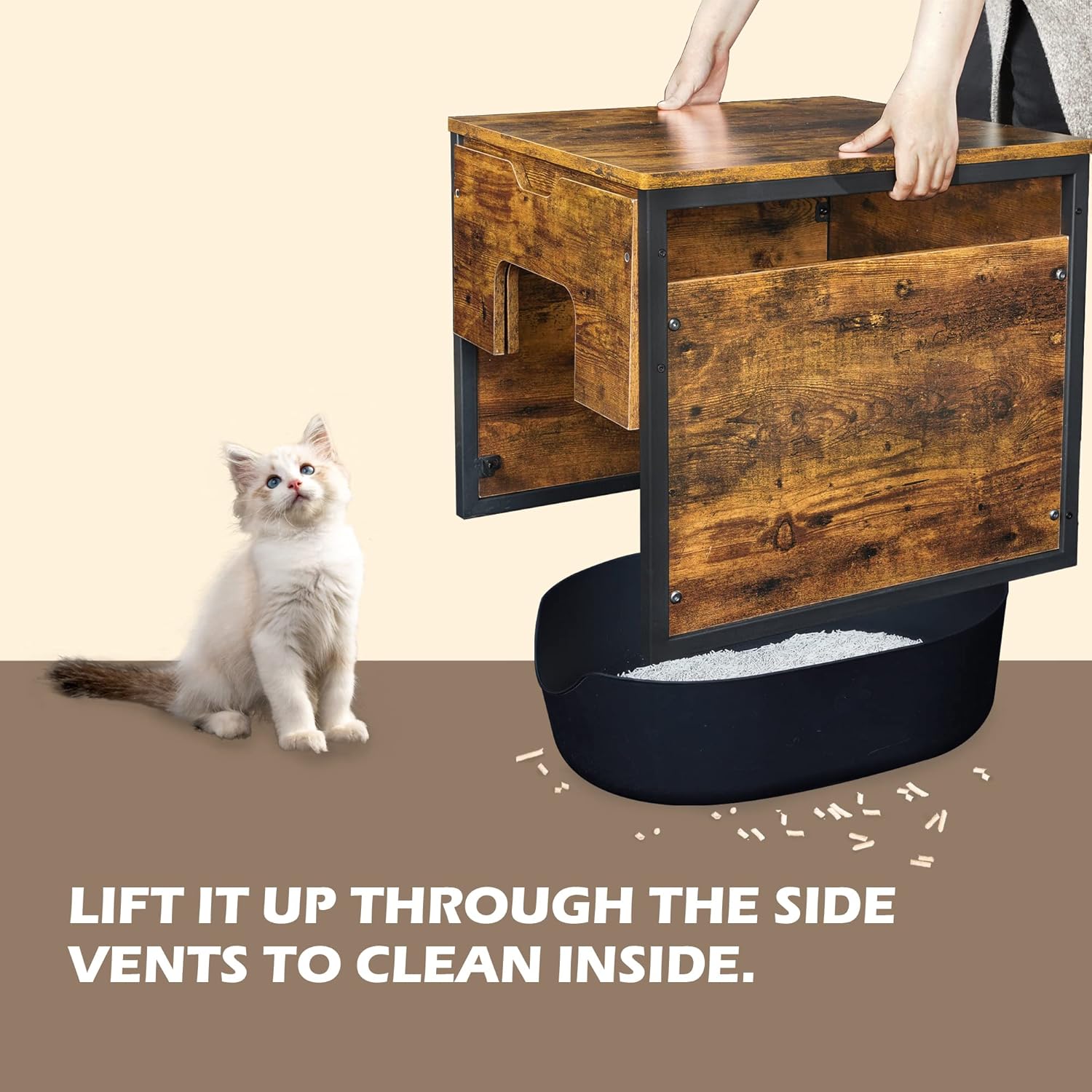 Rustic Brown and Black Cat Litter Box Enclosure with Magnetic Door, Pack of 2 G1100