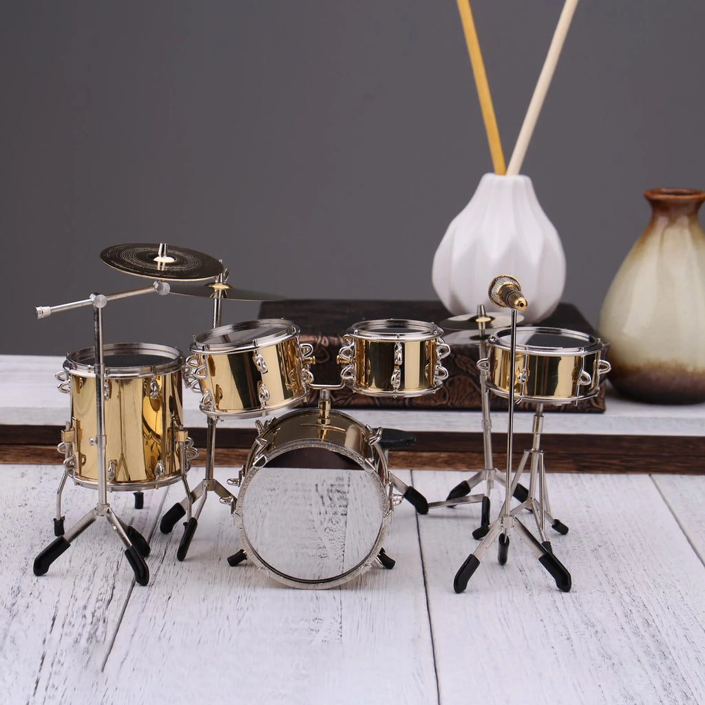 Gold Miniature Drum Set Dollhouse Ornament Photography Props R2829