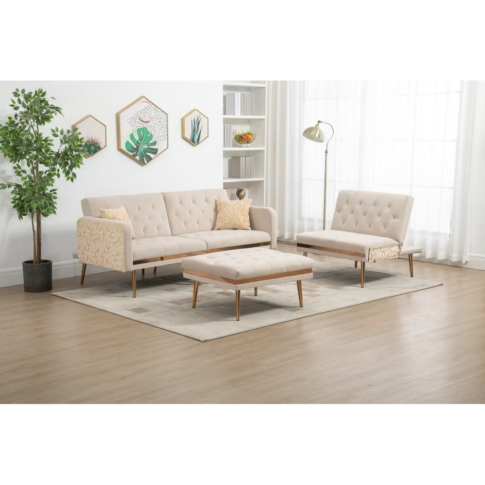 Velvet Sectional Sofa Bed with 2 Pillows K840