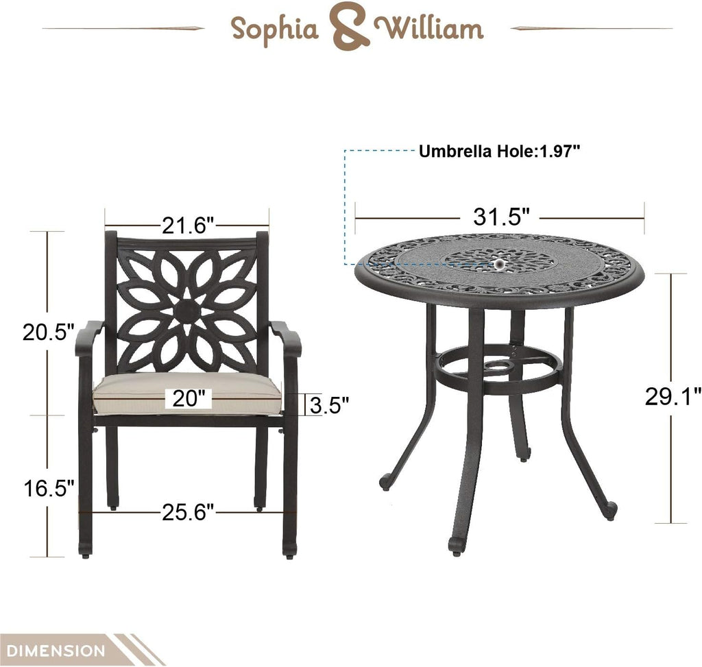 3 Pieces Cast Aluminum Bistro Bar Set with 2 Chairs and 1 Round Table, Antique Bronze Y794643