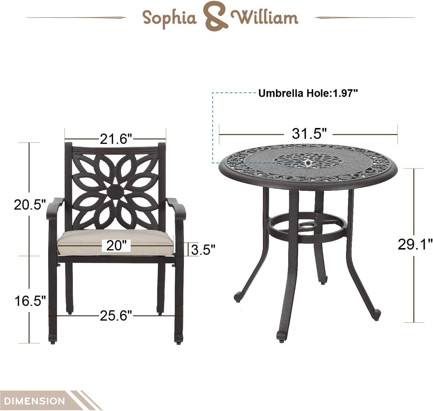 3 Pieces Cast Aluminum Bistro Bar Set with 2 Chairs and 1 Round Table, Antique Bronze Y794643