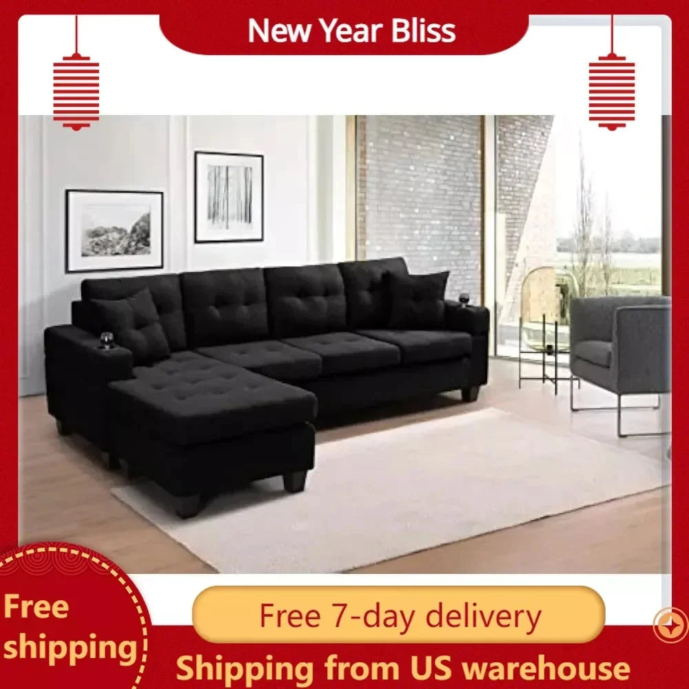Black L-Shaped Upholstered Sofa Bed with Reversible Chaise H199184