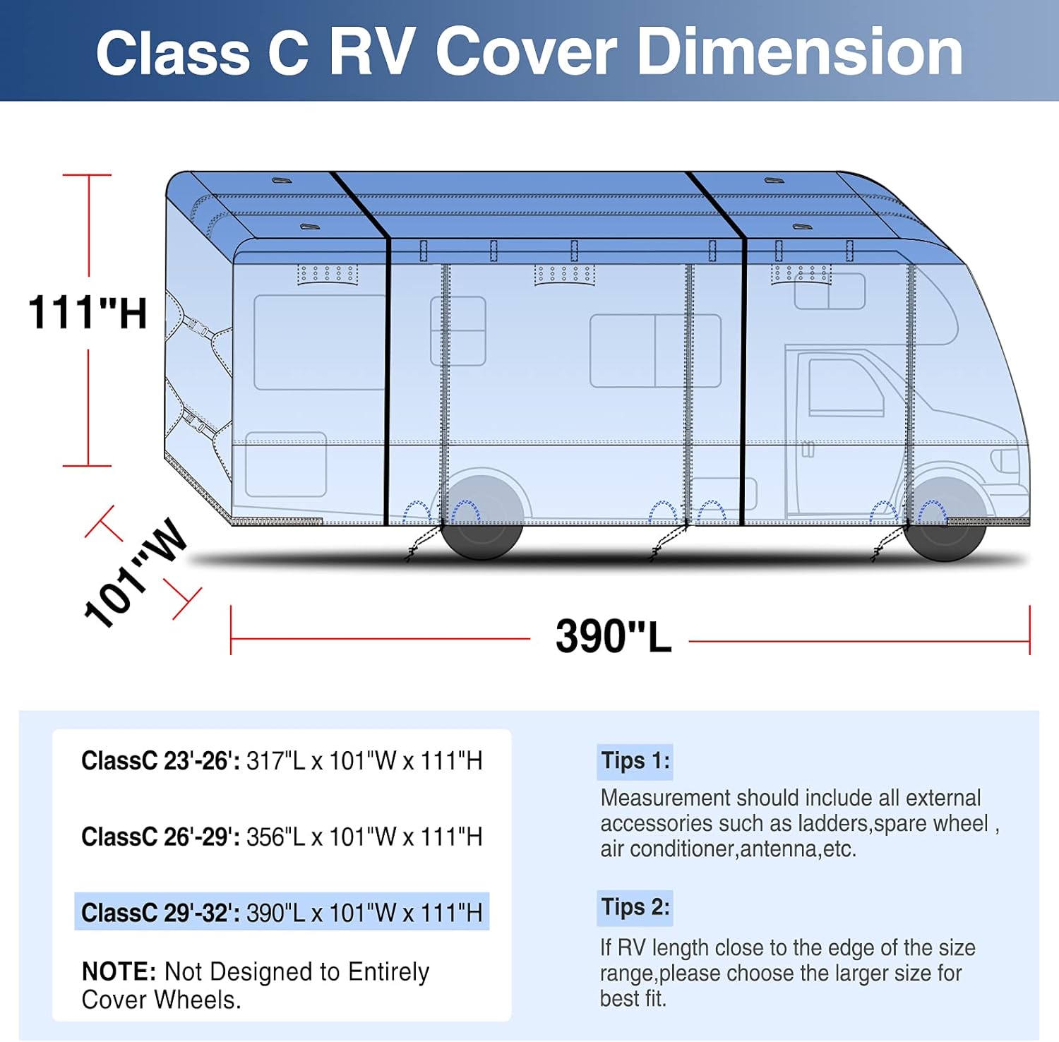 RV Cover Waterproof 4 Tire Covers Gutter Cover Z46971