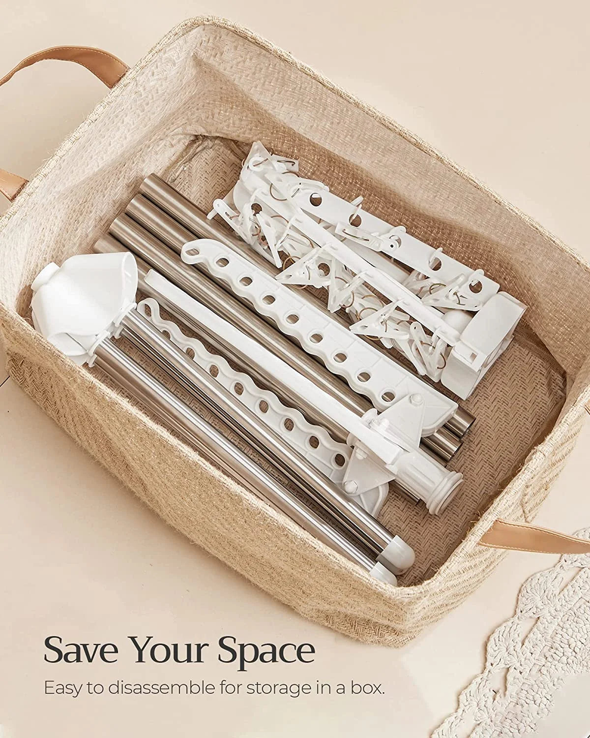 2-Tier Foldable Laundry Drying Rack with 27 Clips Stainless Steel White and Silver N454146