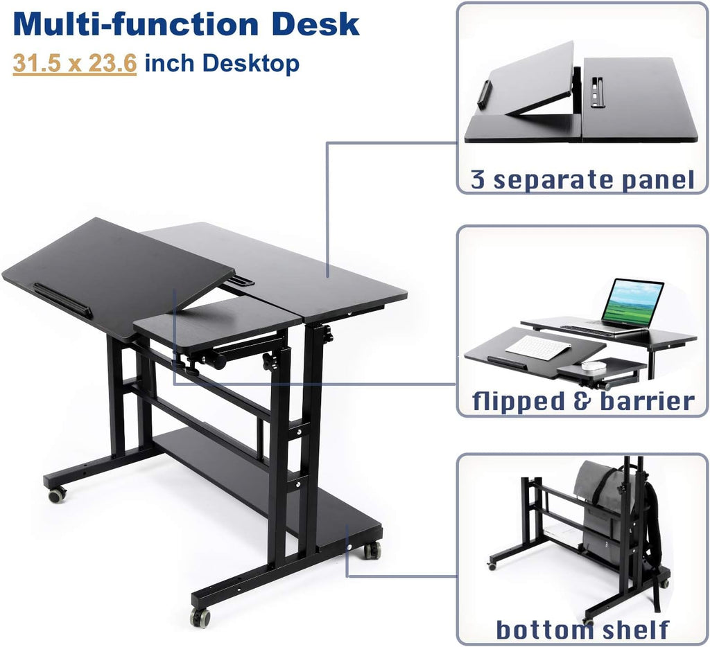 Black Portable Standing Desk with Wheels K960