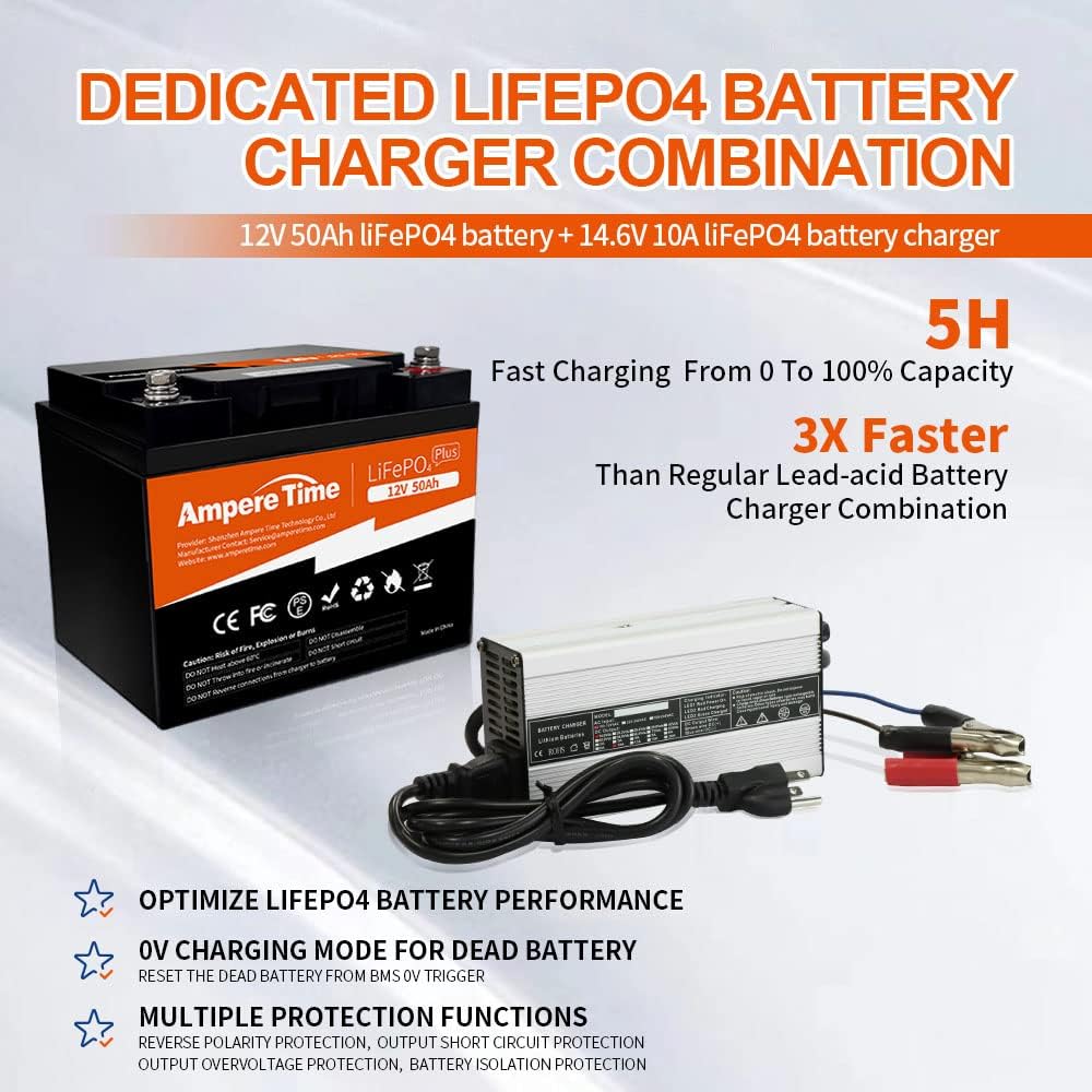 12V 50Ah LiFePO4 Battery with 14.6V 10A Charger, 50A BMS Z626939