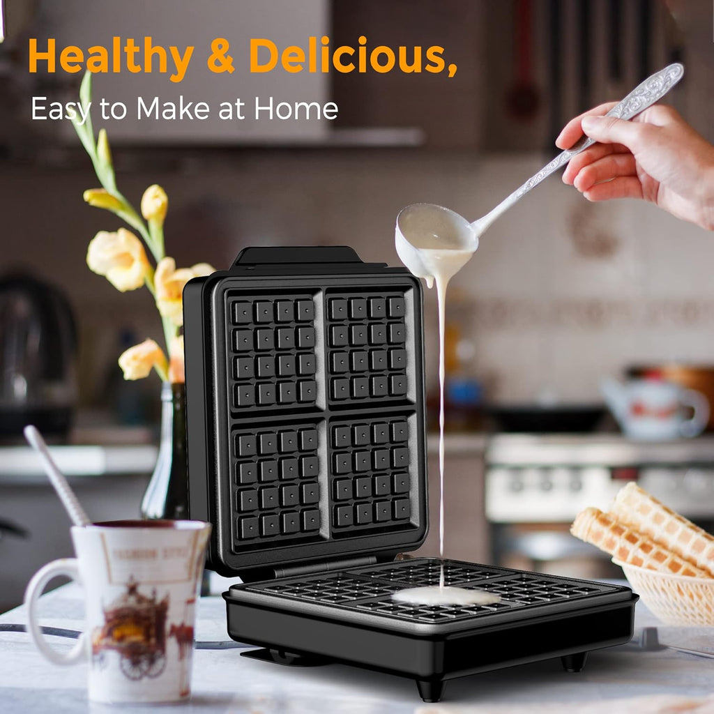 Black 4 Slices Square Non-Stick Waffle Maker C504